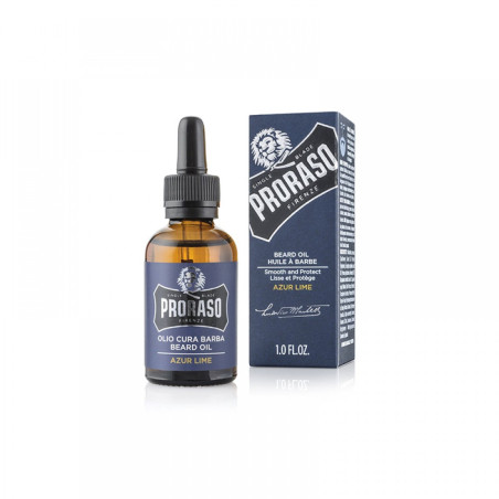 Зволожувальна олія для бороди Proraso Beard Oil Azur Lime 30ml — з соняшниковою олією, маслом авокадо, ментолом, приємний