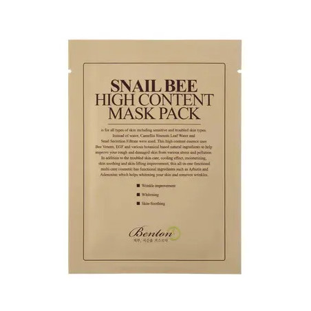 Benton Snail Bee High Content Mask Pack 20g — тканинна маска, інтенсивне зволоження, для всіх типів шкіри — вигляд товару