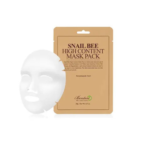 Benton Snail Bee High Content Mask Pack 20g — муцин равлика відновлює, бджолина отрута стимулює, екстракт зеленого чая —
