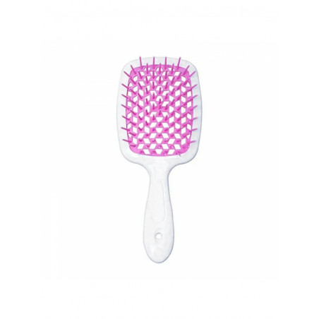JANEKE SUPERBRUSH біла з рожевим — щітка для волосся зі спеціально закругленими кінчиками зубців, делікатний масаж голови,