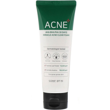 Some By Mi AHA.BHA.PHA 30 Days Miracle Acne Clear Foam 100ml — очищувальна пінка для проблемної шкіри, з кислотами, саліцилова