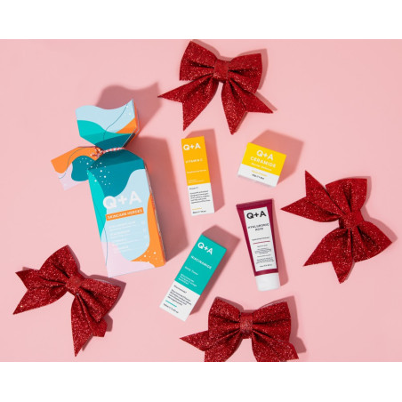 Подарунковий набір косметики Q+A Skincare Heroes — гель з гіалуроновою кислотою, тонер з ніацинамідом, сироватка з вітаміном С,