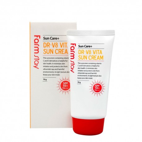 Сонцезахисний крем з вітамінами С, Е та бджолиним воском FARM STAY DR-V8 Vita Sun Cream spf 50+ PA+++ 70g