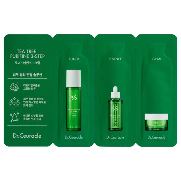 МІНІФОРМАТ тонер, сироватка та крем Dr.Ceuracle Tea Tree Purifine Toner, Essence, Cream серії з чайним деревом, 1мл * 3шт