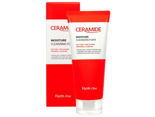Очищаюча пінка для чутливої шкіри обличчя із керамідами FarmStay Ceramide Moisture Cleansing Foam 180ml