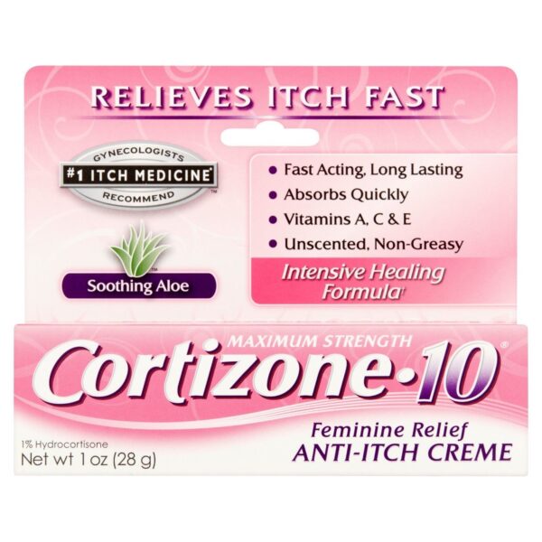Мазь від алергії з екстр алое, вітамінами  А, С і Е Cortizone 10, 1% Hydrocortisone Anti Itch Creme, Feminine Itch Relief, Maximum Strength 28 g