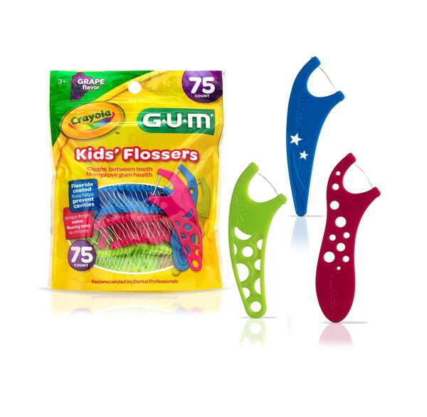 Набір дитячих зубних ниток із виноградним смаком та фтором Crayola Kids Flossers, Grape, 75 шт