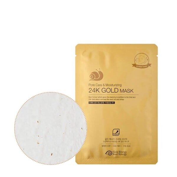 Зволожуюча тканинна маска для жирного та кобі типів шкіри з муцином равлика та 24K золотом JG Cosmetics Pore Care Moisturizing 24K Gold Mask 33ml