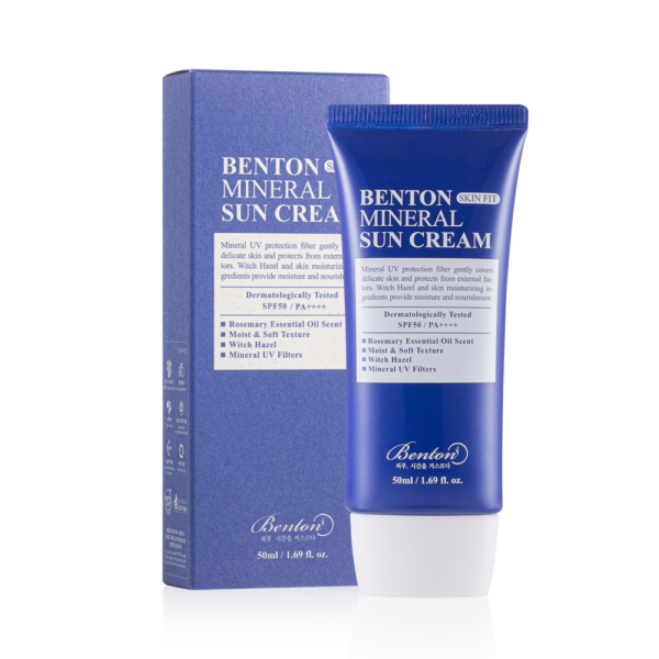 Сонцезахисний крем на мінералові (оксид цинку), екст гамамелісу, центели, каламін, пантенол Benton Skin Fit Mineral Sun Cream SPF50+ PA++++50