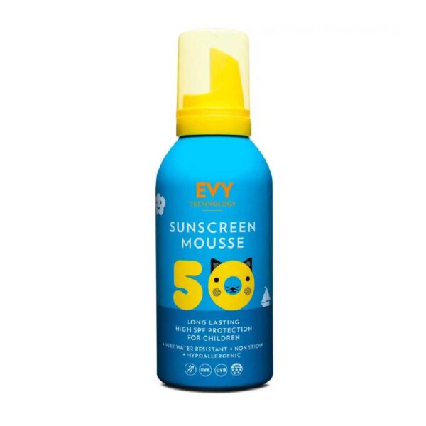 Гіпоалергенний, водостійкий, сонцезахисний мус для дітей та немовлят  EVY Technology sunscreen mousse kids spf 50, 150 ml