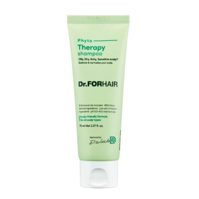 Слабокислотний фітотерапевтичний шампунь для чутливої шкіри голови 95% природних компонентів Dr FORHAIR Phyto Therapy Shampoo, 70ml