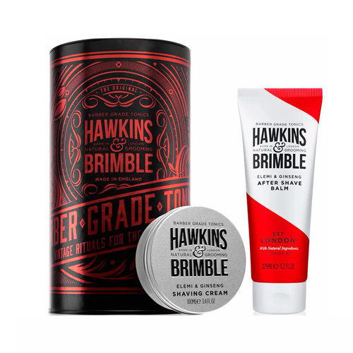 Професійний набір для гоління з оливковою та мигдальної олією, какао для зволоження та заспокоєння шкіри HawkinsandBrimble Grooming Gift Set: крем для гоління та бальзам після гоління 100/125 мл
