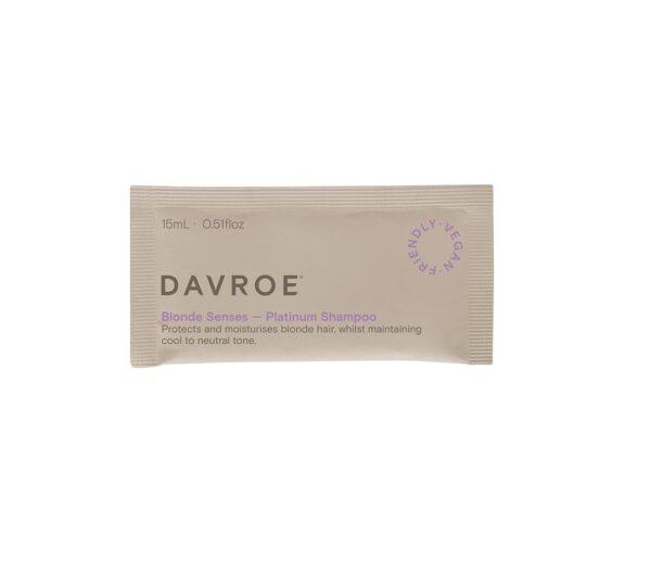 МІНІФОРМАТ тонуючий шампунь для світлого волосся з екстрактом ромашки та фіалки Davroe Blonde Senses Platinum Shampoo 15 ml