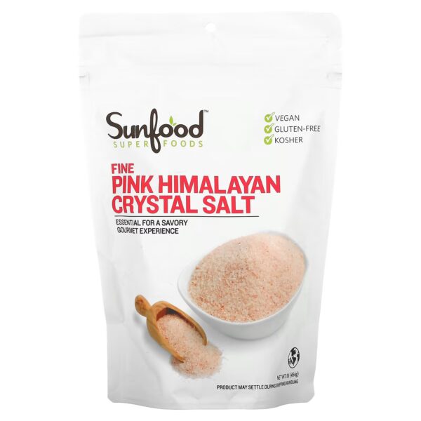 Рожева гімалайська сіль дрібного помолу Sunfood, Fine Himalayan Crystal Salt 454 g