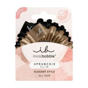 Резинка-браслет для волосся чорна, золота Invisibobble Sprunchie Slim Elegant Style True Golden 2шт
