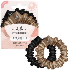 Резинка-браслет для волосся чорна, золота Invisibobble Sprunchie Slim Elegant Style True Golden 2шт