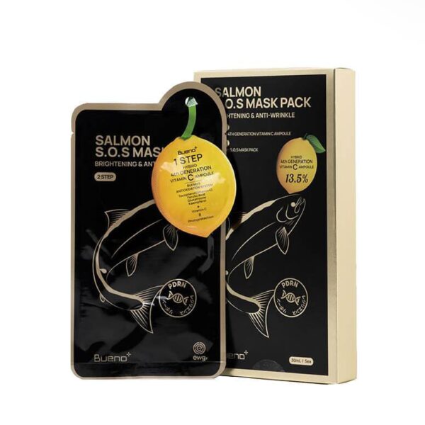 Двох-етапна тканинна ліфтинг маска з вітаміном С та екстрактом ікри лосося та медекасосідом Bueno Salmon SOS Mask 30 ml