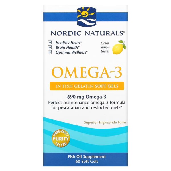 Високоякісна омега з дикої риби Nordic Naturals з лимонним смаком Omega-3 Lemon 690 мг кислот 60 капсул