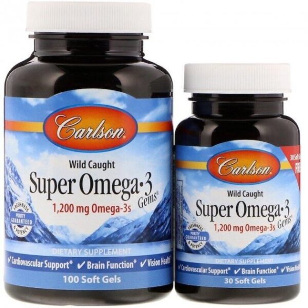 Carlson Labs, Wild Caught, Super Omega-3 Gems, 1,200 mg, 100 + 30 Soft Gels
