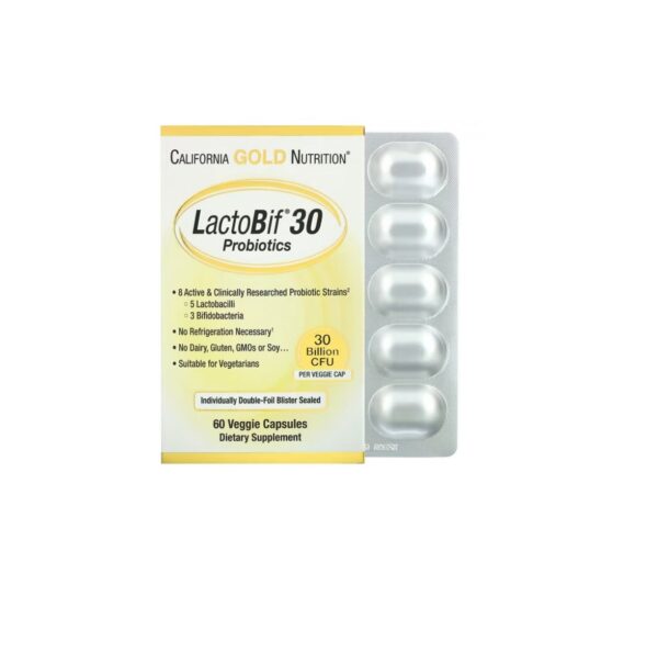 Харчова добавка з комплексом натуральних ферметів California Gold Nutrition, LactoBif Probiotics, 30 Billion CFU, 60 Veggie