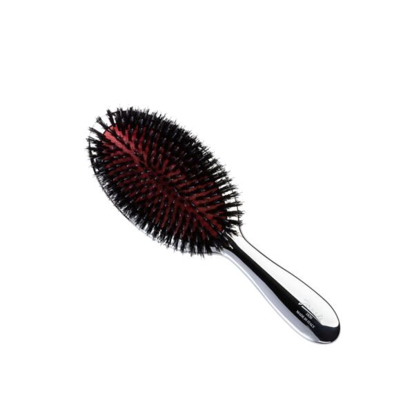 Щітка для волосся з натуральним ворсом JANEKE CHROMIUM HAIR BRUSH CRSP22M L срібло з чорним