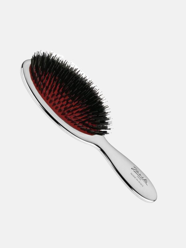 Щітка для волосся з натуральним ворсом JANEKE CHROMIUM HAIR BRUSH CRSP23M XL срібло з чорним