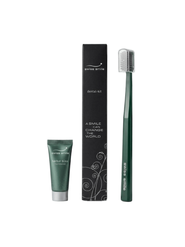 Набір: вітамінно-трав'яна зубна паста 5мл та зелена зубна щітка Swiss Smile Dental Kit