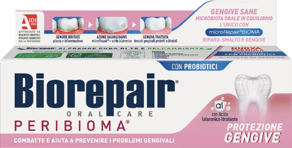 Зубна паста Biorepair Peribioma Gum Protection Захист ясен з гамамелісом, календулою, спіруліною, гіалуроновою кислотою 75ml
