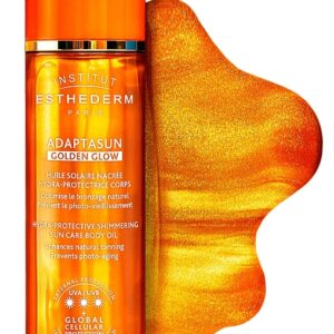 Захисна олія з шимером містить вітамін Е, олію з рисових висівок, екстракт лакриці Institut Esthederm Adaptasun Golden Glow*** Sun Care Body Oil 125ml