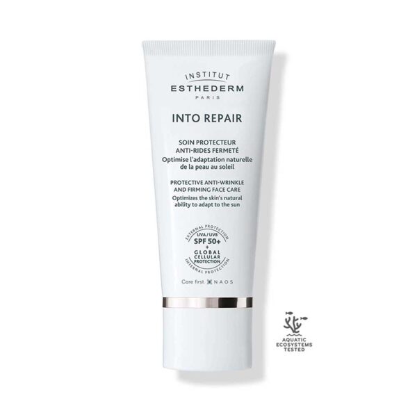 Омолоджувальний крем водостійкий містить CW (карнозин, клітинна вода) GCP (вітамін Е, соєві протеїни) Institut Esthederm Into Repair SPF50 Face Care 50ml