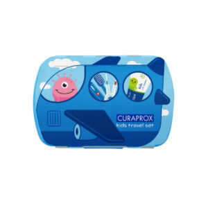 Дорожній набір дитячий блакитний (дорожня зубна щітка Kids, дитяча зубна паста 10ml, міжзубні йоржики 2шт) Curaprox Kids Travel Set