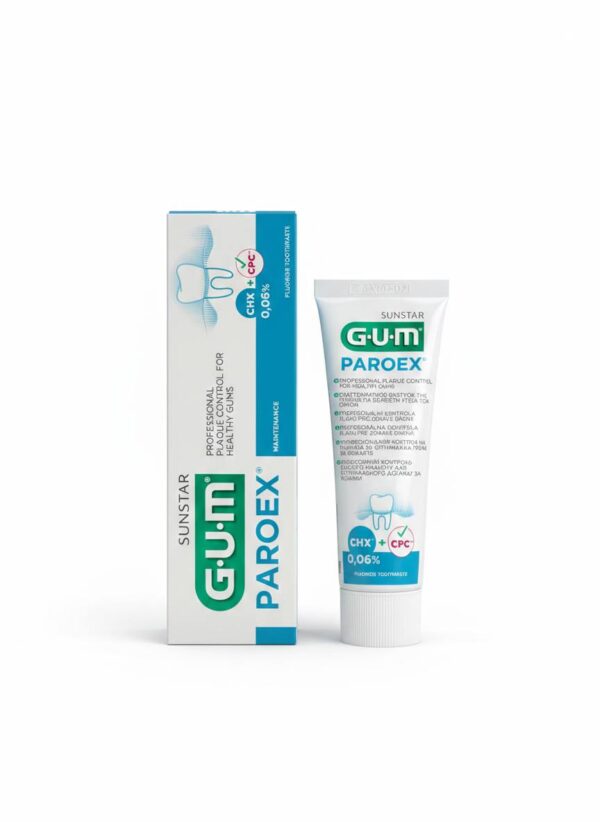 Зубна паста містить хлоргексидин диглюконат, цетилпіридиній хлорид, вітамін Е, алое вера, провітамін В5 GUM Paroex Maintenance 0.06% 75ml