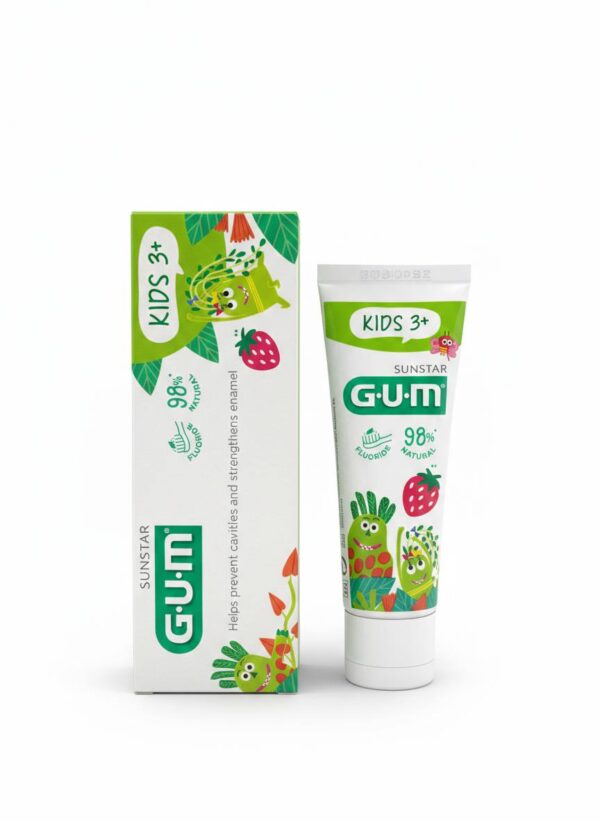 Зубна паста-гель для дітей з фтором, ізомальтом, фторидом натрію Полуничний смак GUM Kids 3+ 50ml