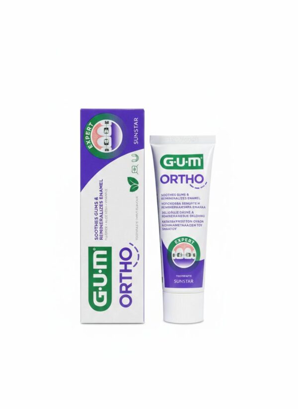Зубна паста-гель Посилена профілактика карієсу та захист ясен з фторидом, ізомальтом, екстрактом імбиру, алое вера, вітаміном Е GUM Ortho 75ml