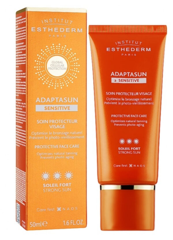 Крем для обличчя Адаптасан*** містить CW (карнозин) GCP (гліциритинова кислота, гідролізат пшениці, соєві протеїни), AS Institut Esthederm Adaptasun*** 50ml