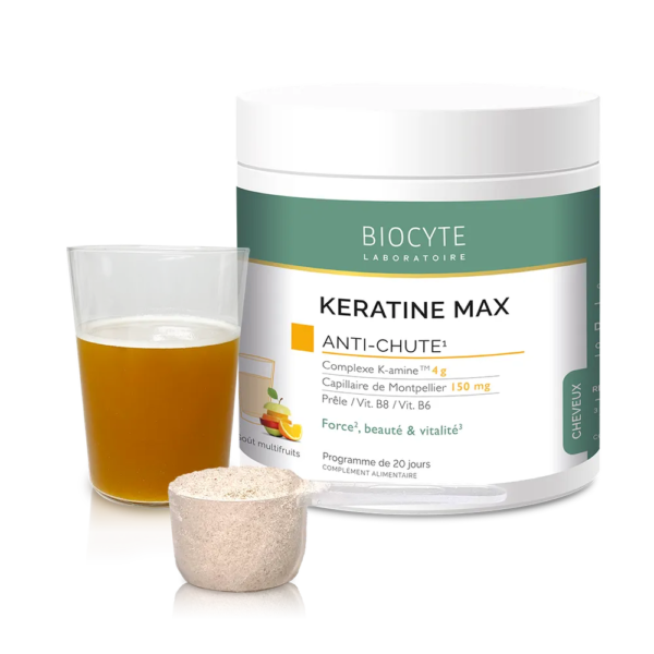 Дієтична добавка на основі кератину з екстрактом хвоща для збільшення об'єму, стимулювання росту волосся, проти ламкості нігтів Biocyte Keratine Max 240g