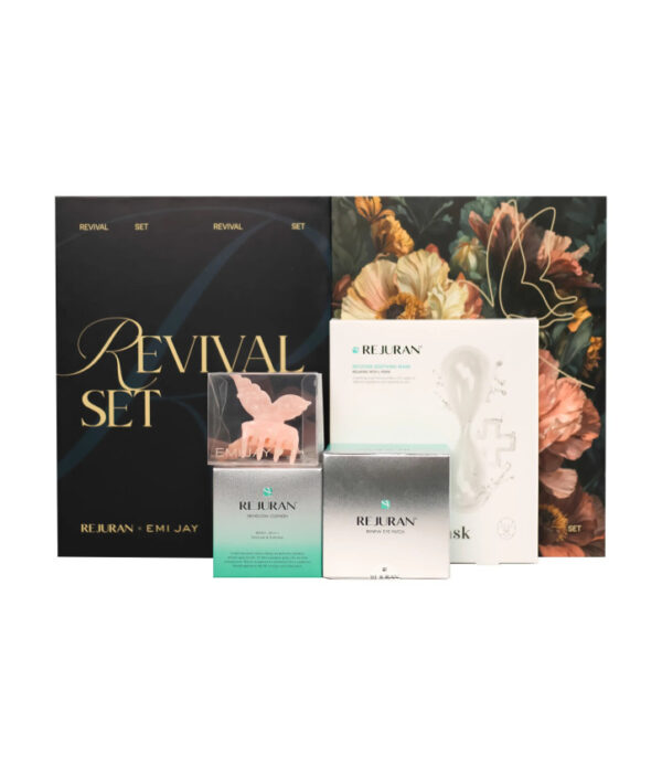 Косметичний набір (гелеві патчі під очі, кушон, заспокійлива маска, заколка-метелик, коробка) REJURAN Revival